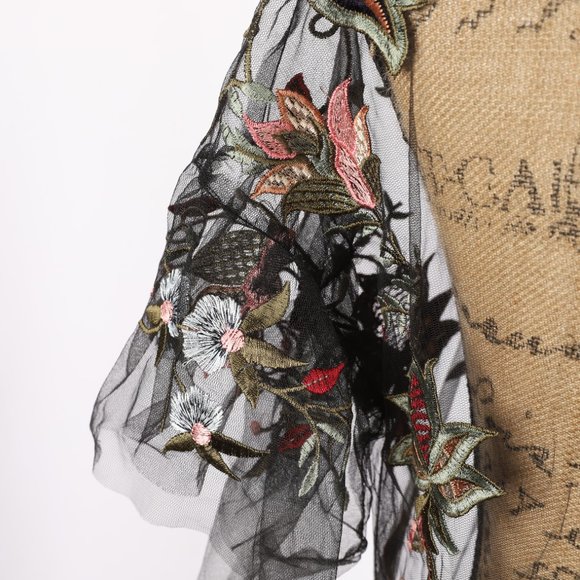 Zara Floral Embroidered Sheer Top Small - Picture 11 of 12